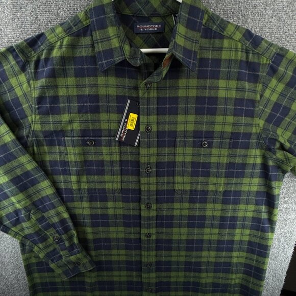 NWT Roundtree & Yorke THICK Flannel Button Up XLT Tall Green Plaid Heavyweight - Picture 1 of 16